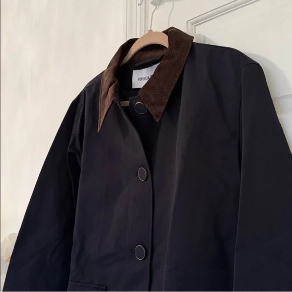 NWT Veronica Beard Arlen Corduroy Trim Barn Coat Navy Brown - Picture 9 of 12